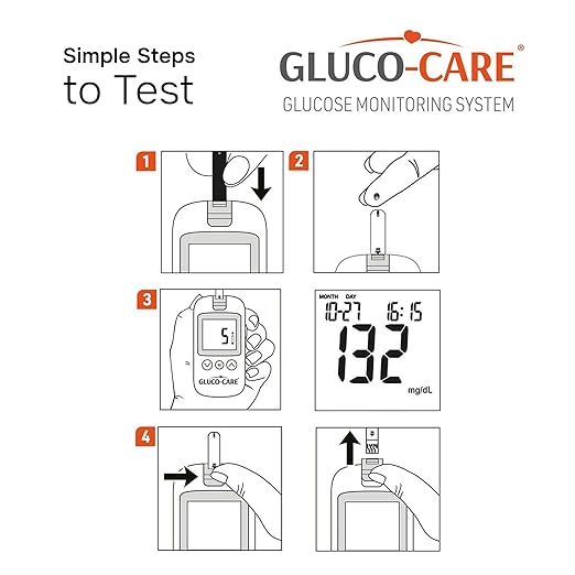 Gluco-Care Glucose Monitor Kit - Sleek White Design, Clear Display, Auto Calibration, Glucometer Kit with Strips and Lancets, 5 Sec Results, 500 Memory, Travel Case, 1 Lancing Device, Convenient Blood Surgar Testing for Diabetes