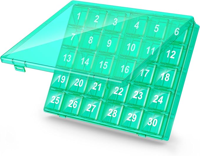 Monthly Pill Organizer Once a Day - 30 Day Pill Organizer Box - Easy to Open - Large Compartments Portable Case for Travel, Month Pill Cases Medicine Organizer for Vitamin (Green)