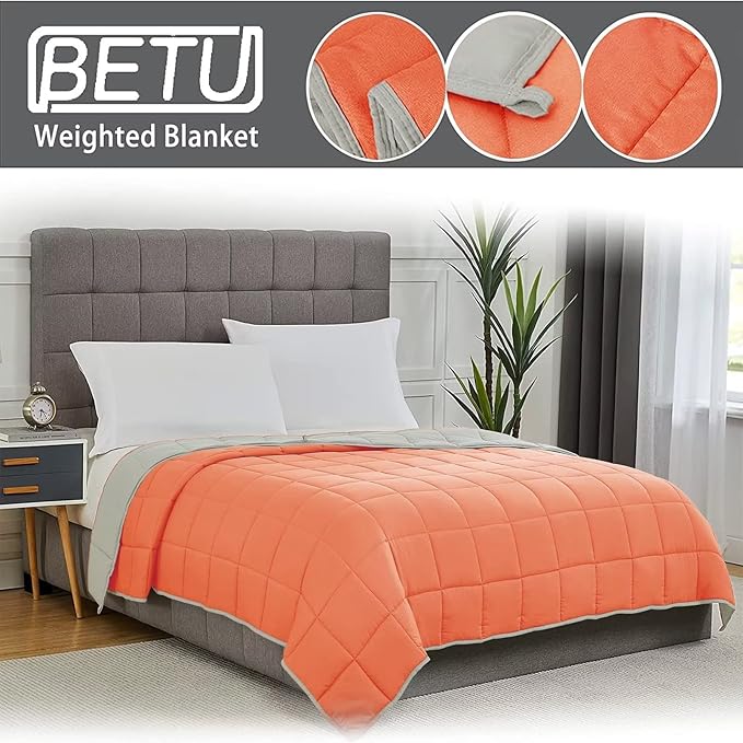 Weighted Blanket for Adults 12lbs, 48"x72", Twin Full Size Cooling Heavy Throw Blanket for 110-130lbs, Microfiber Soft Thick Big Blankets Weighted Comforter Gift for Sleeping, Orange