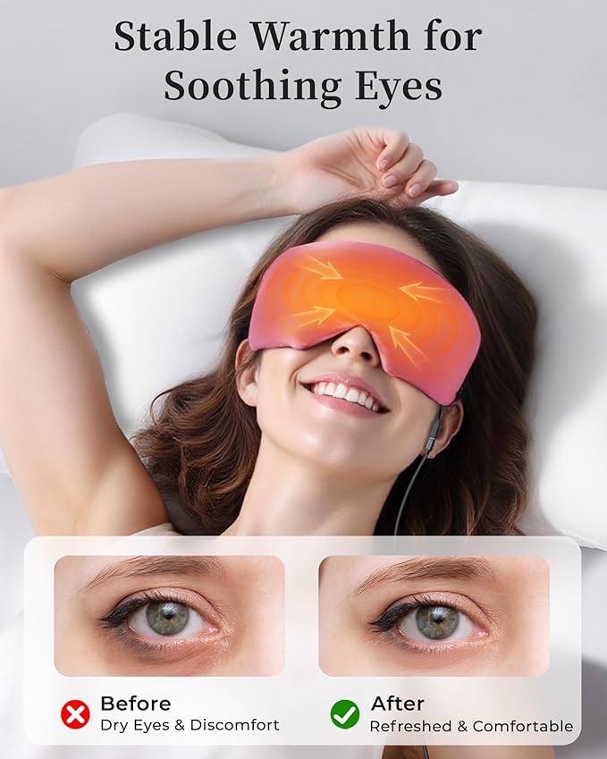 Heated Eye Masks for Warm Compress:Silk Electric Eye Heating Pad for Dry Eyes – Moist Hot Relief for Tired Eye & Stye, Fsa Eligible Items– USB-Powered, Stable Heat – Perfect for Sleep & Travel（Pink