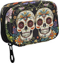 Fustylead Cute Day of The Dead Skulls and Flowers Travel Pill Organizer Bag with Zipper Small Pill Box 7 Day Pill Case for Purse Storage Weekly Vitamin Medicine Supplement