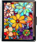 Travel Pill Organizer Small Pill Case for Purse Essentials 7 Days Cute Pill Box with Mirror Portable Pill Box for Pocket or Purse Pill Containe Travel Gifts (Stained Glass Flowers)
