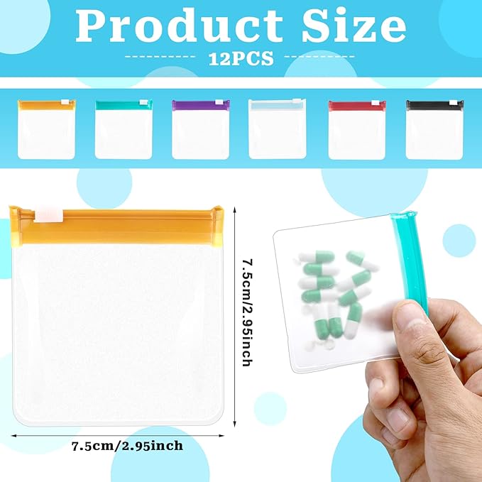 Zippered Pill Pouch Reusable Pill Pouch Bags Storage Pouches with Slide Lock Pill Bags Small Portable Pill Bag Travel Plastic Pill Bag with Slide Lock for Pills Small Items (12 Pieces)