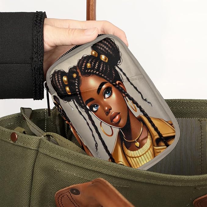 Fashion Glamorous Black Girl Travel Pill Organizer Box Weekly Portable Pill Case Daily Pills 7 Day Small Birth Control Pills Container Removable Compartments for Medicine Vitamins Fish Oil