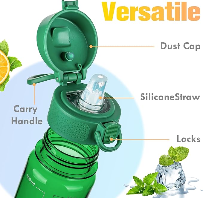 GOPPUS 17oz Kids Water Bottle for School -Straw, Leak-Proof Tritan Sports Bottle Time Marker Reusable for Girls Boys