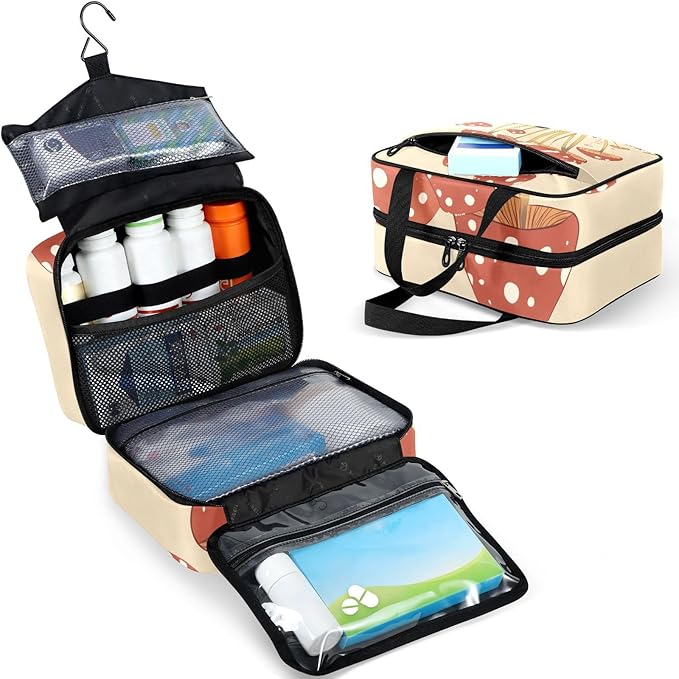 Fustylead Lovely Guinea Pig and Mushrooms Empty Travel First Aid Bag Large Home Medication Bag with Zipper for Pills,Vitamin,Fish Oil,Supplements for Women and Men