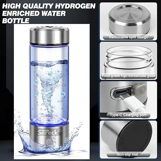 2025 Premium Hydrogen Water Bottle - 450ml | Up to 4000 PPB | Mineral Water Bottle Compatible & Portable Hydrogen Generator | BPA-Free Hydrogen Bottle Rechargeable with Cleaning Brush