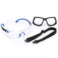 3M Safety Glasses, Solus 1000 Series, ANSI Z87, Scotchgard Anti-Fog, Clear Lens, Blue/Black Frame, Removable Foam Gasket and Strap, Pack of 1