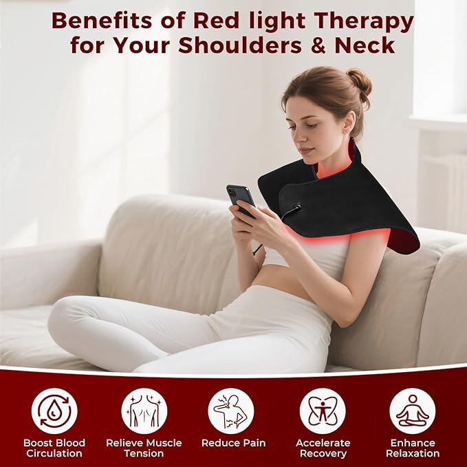 Red Light Therapy for Neck and Shoulder Heating Pad, Red Light Therapy Mat for Body with 660nm & 850nm, 210 LEDs redlight with Adjustable Timer & Intensity, Gifts for Women, Men, and Pets
