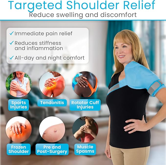 Arctic Flex Shoulder Ice Pack Wrap - Rotator Cuff Cold Therapy for Pain Relief - Reusable Gel for Injuries & Recovery After Surgery - Ice Packs Compression Brace (Blue)