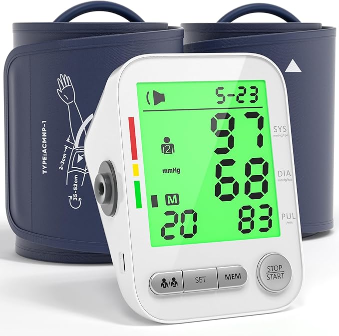 Blood Pressure Machine Upper Arm, Arm Electronic Sphygmomanometer with 2 Cuffs, Digital Upper Arm BP Machine, LCD Display, 9"-17" Medium and 13"-21" XL Cuff