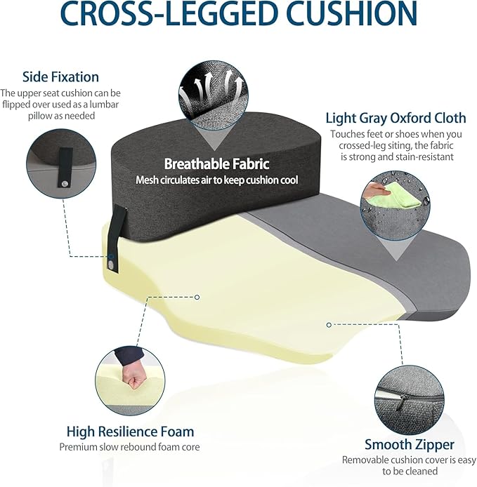 Seat Cushion for Office Chairs - Cross Legged Yoga Meditation Cushion Floor Pillows Yoga Enthusiasts Chair Cushion for Adults Long Sitting, Detachable of 2 PCS