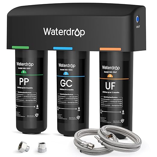 Waterdrop WD-TSA-UF 0.01 μm Ultra Filtration Under Sink Water Filter, Under Sink Water Filtration System 9 Stage Filtration, Reduces Chlorine, Taste and Odor, Fluoride, Advanced USA Tech