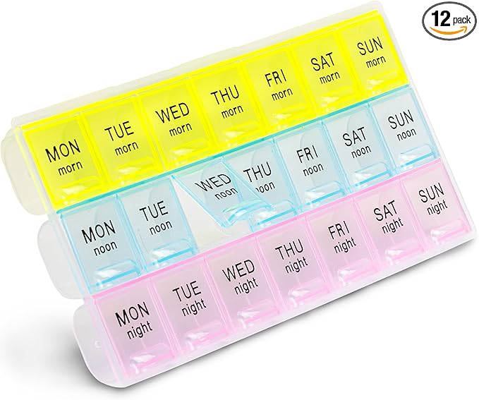FMP Brands 12 Pack Pill Organizer 3 Times a Day, Weekly Medicine Organizer Pill Boxes, 7 Day Large Pill Holder Organizer Sorter Container Case, Morning Noon Night Pill 3 Times a Day Travel Pill Box