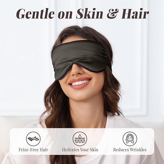 THXSILK 6A+ Grade 25 Momme Silk Sleep Mask, 100% Mulberry Blackout Eye Mask for Sleeping, Soft Lightweight Silk Eye Cover for Women, Men, Travel, Nap, Airplane(4.7×27.5inches, Charcoal)