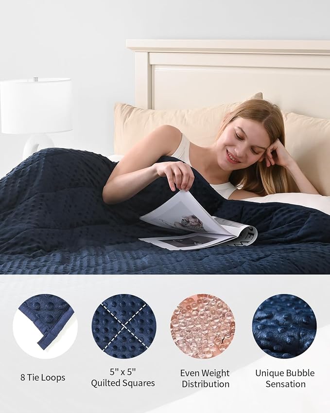 Mr. Sandman Weighted Blanket for Adults, Minky Heavy Blanket for Woman,Man Sleeping/Calm, Soft and Cozy Weighted Throw Blankets, Machine Washable, 80 x 87in, 25 lbs, Navy Blue