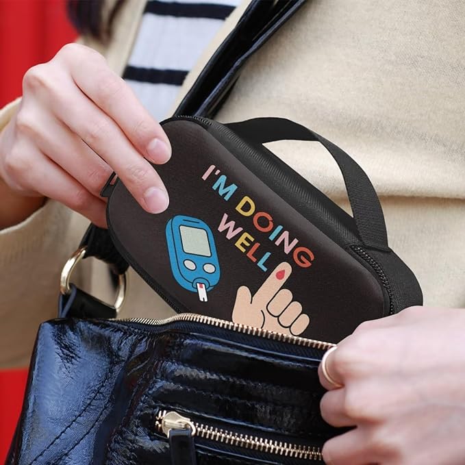 Rnyleeg Black Insulin Cooler Travel Case Funny Design Diabetics Bag Ensure Diabetes Care Diabetic Supplies Storage Bag for Home Travel-I'm Doing Well