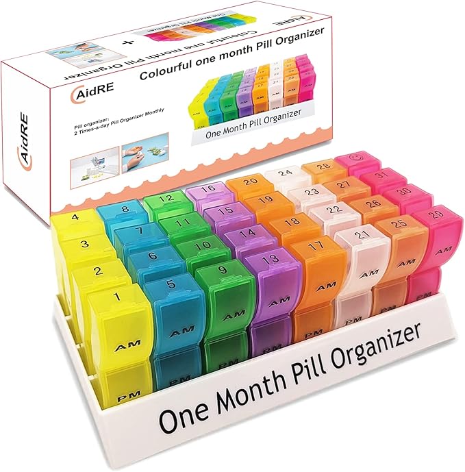 Monthly Pill Organizer 2 Times a Day, 30 Day One Month Pill Box AM/PM, Weekly Pill Holder Pill Case for Vitamins, Fish Oil, Supplements & Medication