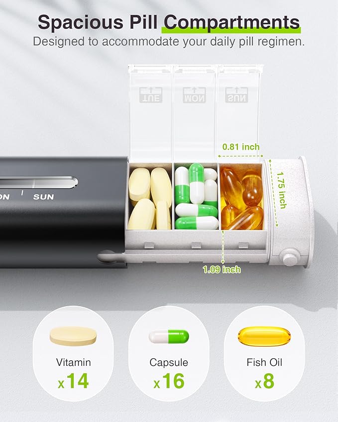 Zannaki Aluminum 7 Day Weekly Pill Organizer, Portable Travel Pill Case with Three Layer Seal, Large Capacity Cute Daily Pill Box, Pill Holder Container for Vitamins, Pills, Supplements and Medication