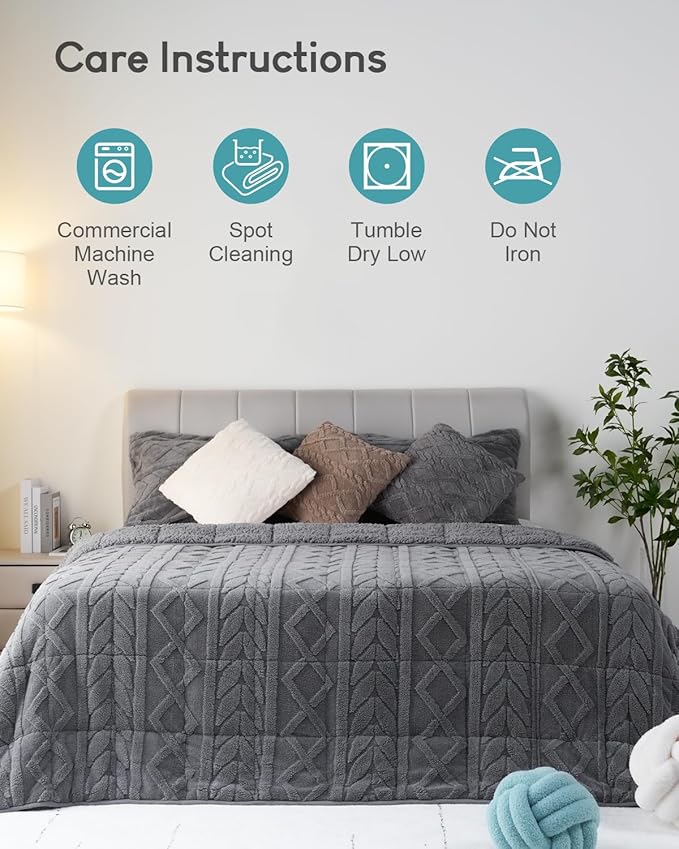 Cottonblue Jacquard Sherpa Weighted Blanket 20lbs for Adults- Soft, Warm, and Thickened Calm Blanket for Ultimate Comfort and Better Sleep, Heavy Weighted Blankets 60x80 Inches, Grey