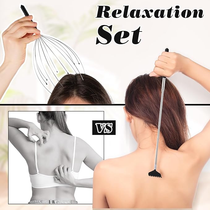 Hoolerry 24 Sets Massage Gifts Head Massager Back Scratcher Fingers Head Scratcher Manual Scalp Massager Valentine's Day for Body Home Office Spa Stress Relief Relaxation Women Men(Black)