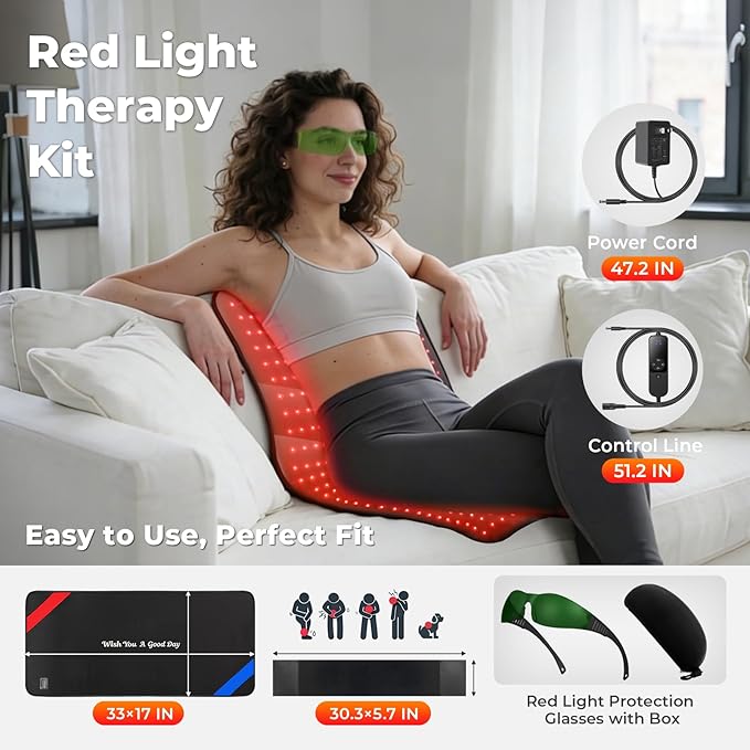 33"x17" Red Light Therapy Mat for Body – 480 LEDs Infrared Light Pad (660nm & 850nm Dual Wavelengths) for Pain Relief on Back, Waist, Knees & Joints –Red Light Therapy Panel, Ideal Gift for Women& Men