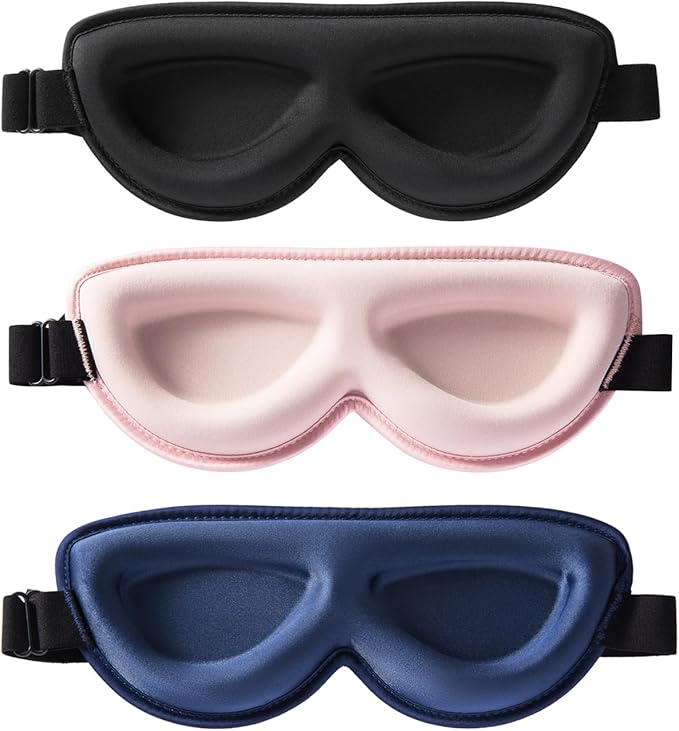 Sleep Masks for Petite Face Small Head, ALASKA BEAR 3 Pack Stitched Eye Masks with Contoured Cups for Women Kids Children Teens, Machine Washable (Black, Blue, Pink)