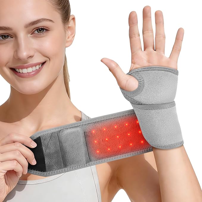 Cordless Wrist Heating Pad Massage, Wrist Massager with Heat and Red Light, Carpal Tunnel Massager, Red Light Therapy for Wrist and Hand, 660nm/850nm, Heated Wrist Wrap for Carpal Tunnel Relief