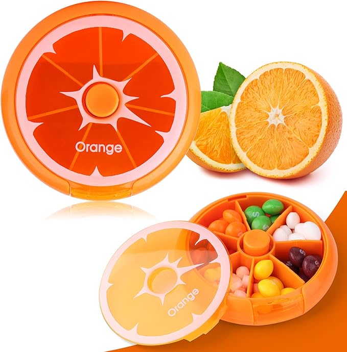 Creative Portable Mini 7 Day Weekly Circular Shape Rotary Cute Fruit Style Pill Storage Case Box (Orange)