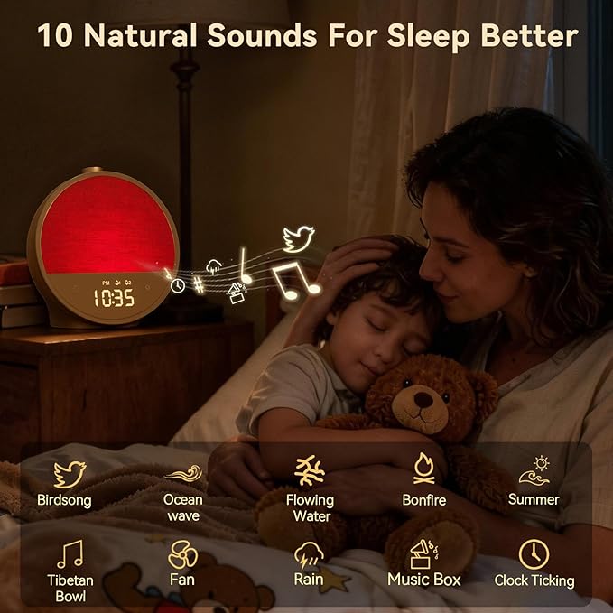 Vivilumens Sunrise Alarm Clock, Gentle Wake-Up Light & Sound Machine, Dual Alarms for Heavy Sleepers Adults, Natural Sounds, RGB Mood Light, Dimmable Bedside Night Lamp Ideal for Bedroom & Gifts