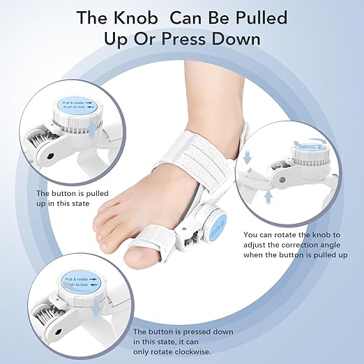 Bunion Corrector for Women Men: Big Toe Straightener Bunion Fix with Adjustable Knob-Orthopedic Bunions Splint Brace Toe Alignment Correction for Hallux Valgus Pain Relief Day/Night 1PCS (White)