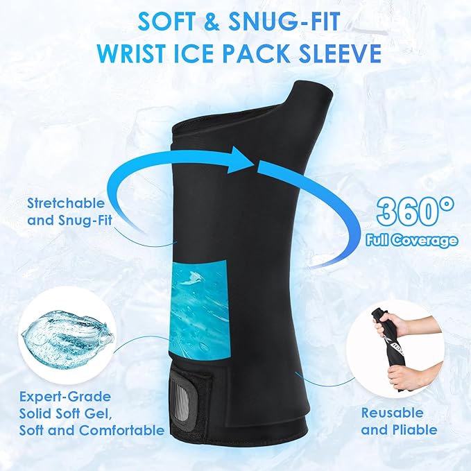 Comfitech Wrist Ice Pack Wrap for Hand, Thumb & Arm with Extended Coverage, Carpal Tunnel Cooling Sleeve for Better Putting On & Off, Cold Gloves Reusable, Large