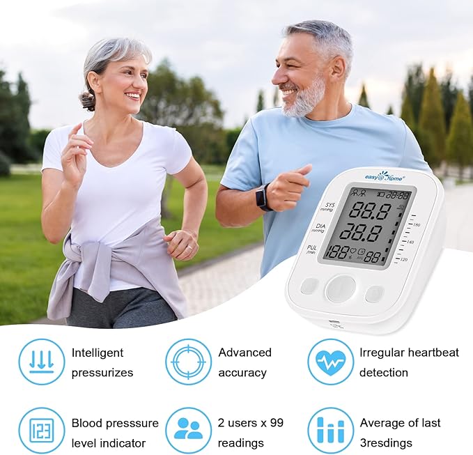 Easy@Home Digital Blood Pressure Monitor Upper Arm with Pulse Rate Indicator, Accurate Automatic BP Machine with with Free App MyHeartPal, Not Bluetooth Enabled, 2 User Individual Memory, EBP-020