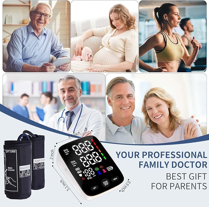 Blood Pressure Monitor Upper Arm,Accurate Digital BP Machine for Home Use,2-User 240 Sets Memory,2 M/XL Cuffs (8.7"-21"),Large Backlit LED,Lifetime Support