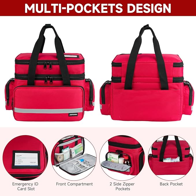 Large Pill Bottle Organizer, Double Layers Medicine Storage Bag with Lockable Zippers and Shoulder Strap,Medication Travel Bag for Prescription Bottles, Vitamins & Medical Supplies, Red (Bag Only)