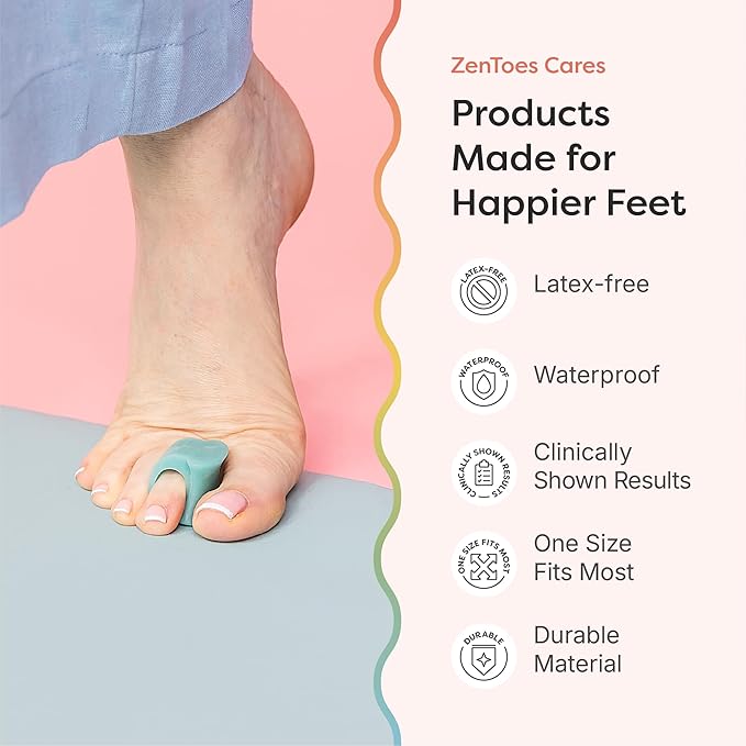 ZenToes Gel Toe Separators for Overlapping Toes, Bunions, Big Toe Alignment, Corrector and Spacer - 4 Pack (Blue)