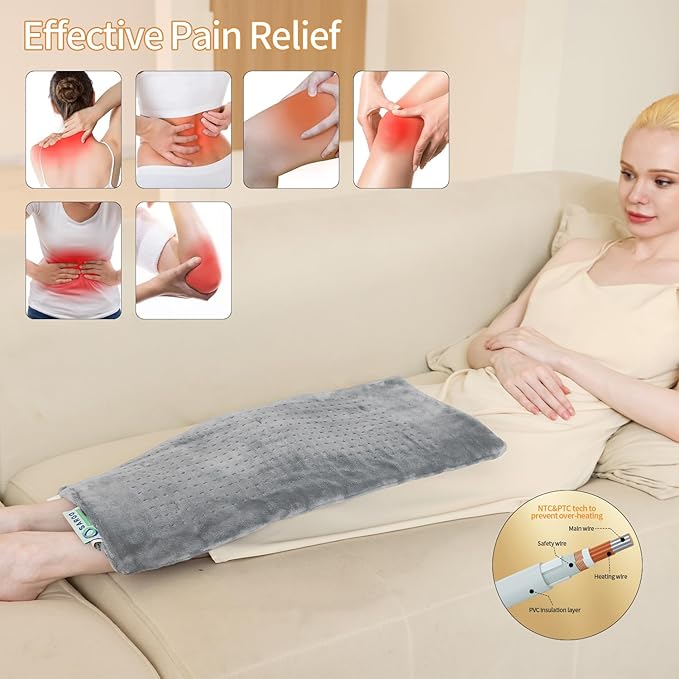 Heating Pad for Back,4lb Weighted Heating Pads for Pain Relief & Cramps,Moist Heat Pads for Neck,Shoulder,Knee, Leg,Birthday Gifts for Women,Men,12"×24",4 Heat Settings, Auto Off, Light Grey