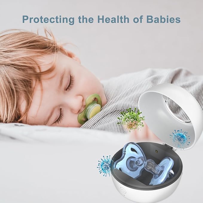 Portable Pacifier Sanitizer, UV Light Sanitizer Box, 99.99% Cleaned in 3 Minutes, 90 Disinfection Cycles, USB Rechargeable, Baby Pacifier Sanitizer On the Go (Large White)