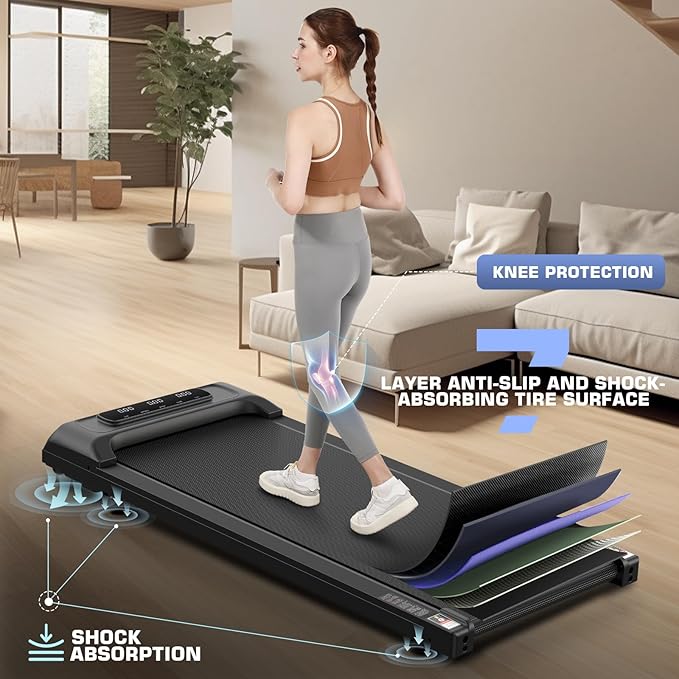 Under Desk Walking Pad for Home Office - 2.5 HP Portable Treadmill With 300 lb Capacity, Compact Jogging Running Machine, Remote Control and LED Display