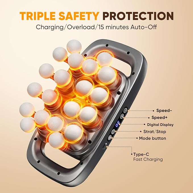 20-Head Massage Gun, Deep Tissue Percussion Massager with 30 Speeds & 3 Modes, 110lb Force, Ultra-Quiet 35dB, 2600mAh Battery, Type-C Fast Charging, 6H Use, Full Body Muscle Relaxation