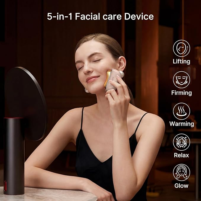 ZDEER LED Red Light Therapy for Face & Neck Massager Facial Care Device – Electric Gua Sha Brass Tool with Heat & Vibration for Firming, Sculpting & Skincare, Pink