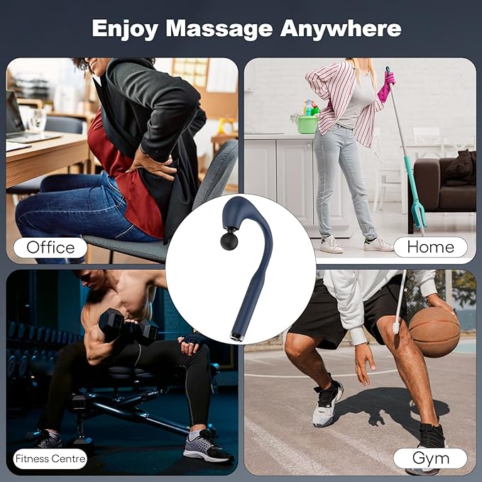 Massage Gun Deep Tissue with Extended Handle Revolutionary U-Shaped Back Massager,Body Massager for Neck,Shoulder,Leg(Dark Blue)