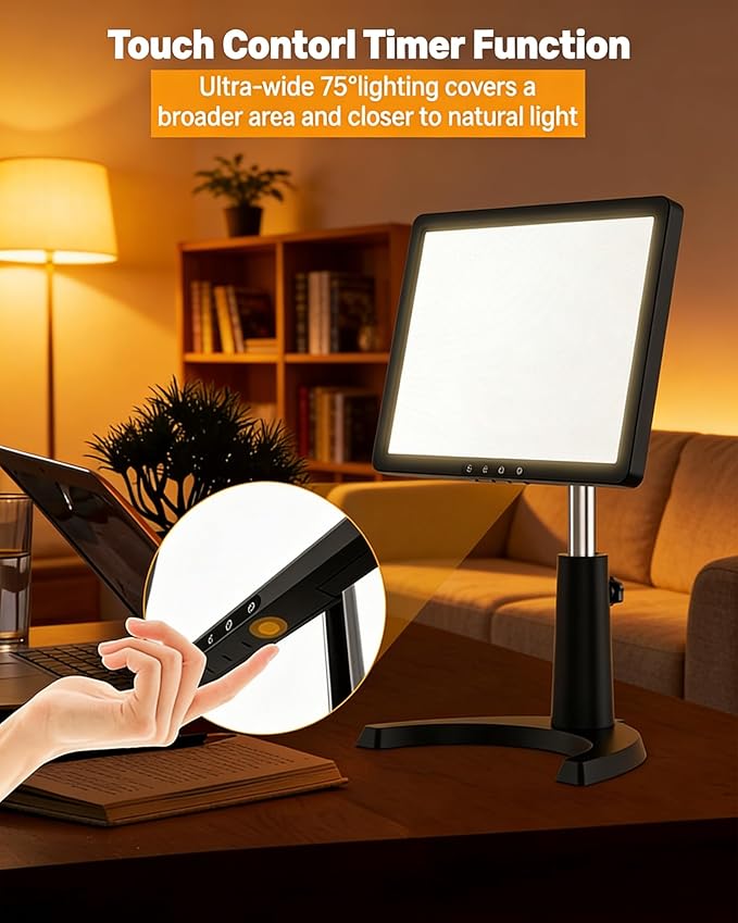 12000 Full Spectrum, UV-Free Light LED Sunlight Lamp with 3 in 1 Mount, Timer & Adjustable Brightness, Portable, Daylight for Office Reading Morning Routine