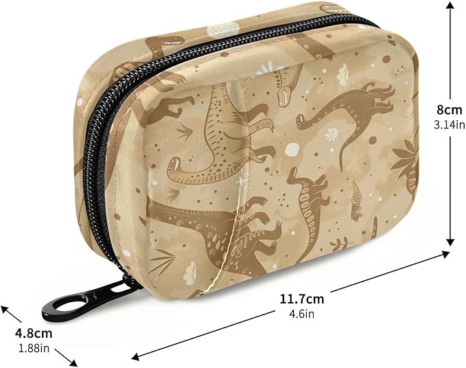 Retro Brown Dinosaur Floral Leaves Travel Pill Organizer Case Box Container Weekly Portable Vitamin Medicine Holder Storage Bag with Zipper Removable