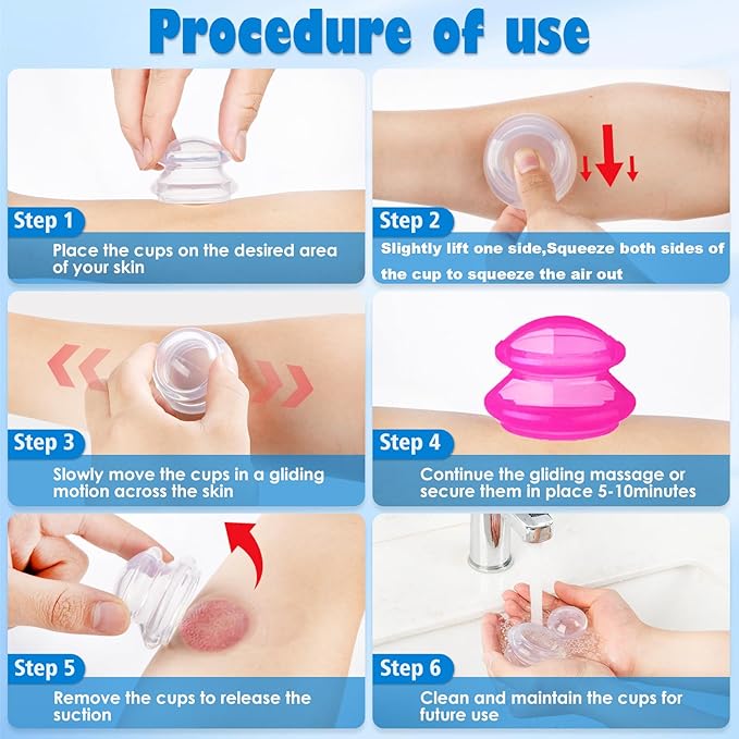 Silicone Cupping Therapy Set -3pcs Massage Cups for Muscle Relief & Cellulite Massage, Home Use Portable Body Sculpting Kit with Large, Medium, Small Cups (Rose Red)