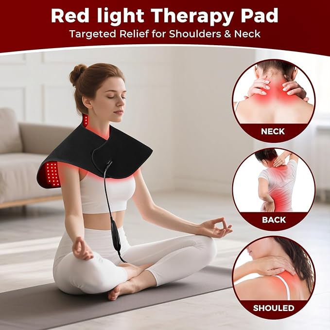 Red Light Therapy for Neck and Shoulder Heating Pad, Red Light Therapy Mat for Body with 660nm & 850nm, 210 LEDs redlight with Adjustable Timer & Intensity, Gifts for Women, Men, and Pets