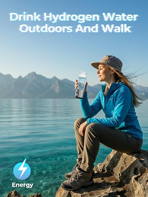 Hydrogen Water Bottle, Up to 6000ppb | Hang & Go Portable Hydrogen Water Bottle Generator with SPE/PEM Technology, Leak-Proof Design for Home, Office, Travel, Hiking, Sports & Outdoor Activities