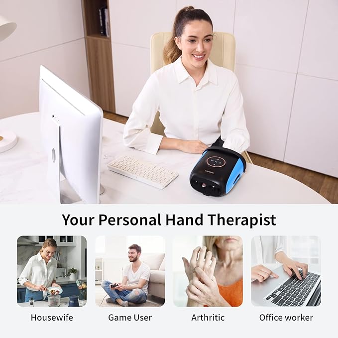 FIT KING Cordless Hand Massager with Compression & Heating, Fingers Wrap Massage for Arthritis Pain and Carpal Tunnel, Large Space for Both Men and Women (Blue)