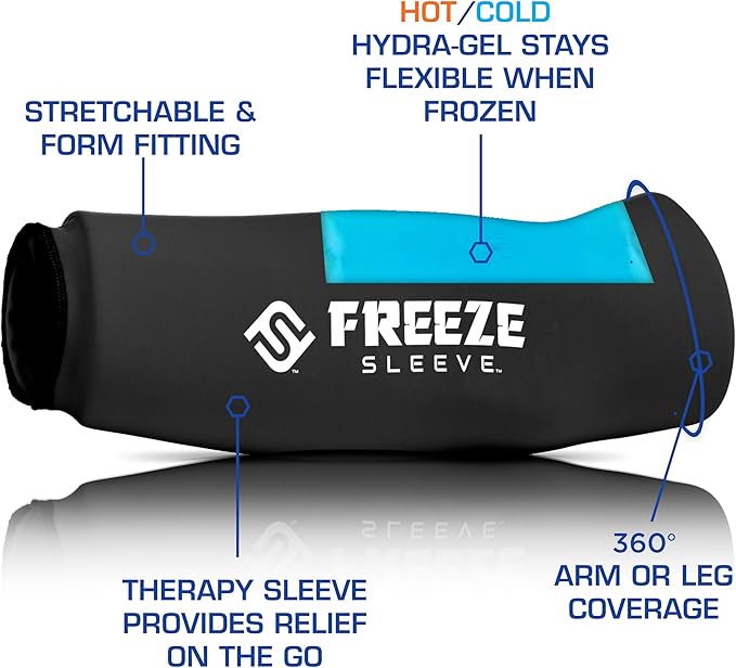 FreezeSleeve Ice and Heat Therapy Sleeve | Reusable Ice Pack Flexible Gel Compression Sleeve for Pain Relief and Recovery of Elbow Knee Ankle Leg Wrist Injuries | Blue Camo Small Medium