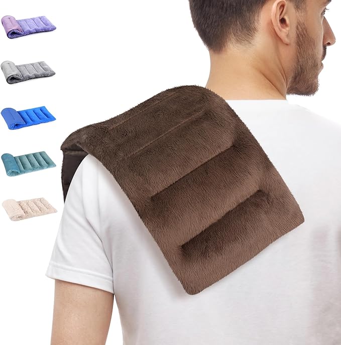 SuzziPad Microwave Heating Pad for Neck and Shoulder Back Discomfort, 7x16 Fatigue Soothing Heating Pad Microwavable, Moist Heat Pack, Unscented Hot Pack Microwavable for Aches, Sore Muscle, Brown